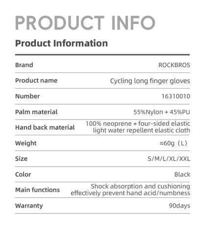 ROCKBROS Cycling Gloves MTB Road Bike Non-slip Gloves Touch Screen Winter Thermal Fleece Warmer Windproof Gloves Full Finger