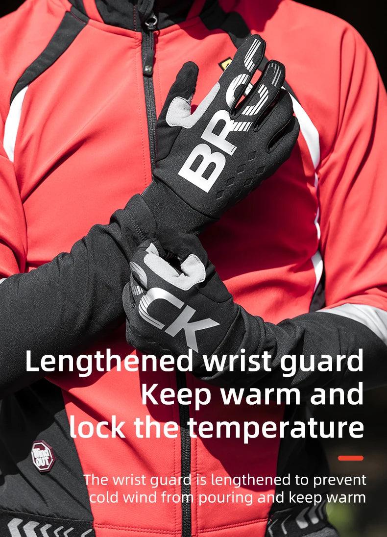 ROCKBROS Bike Glove Winter Warm Windproof Gloves Fleece Long Finger Touch screen Gloves Outdoor Sports Running Riding Mittens