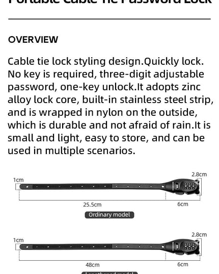 ROCKBROS Portable Bicycle Lock Cable Tie Zinc Alloy Lock Helmet Password Lock Anti-Theft Safety Freely Adjustable Rope Lock