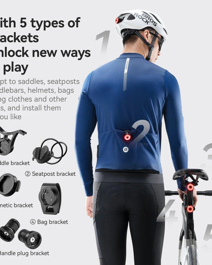 ROCKBROS Bicycle  Bar End Light Rear Light IPX6 Bike Lamp 5 modes Intelligent Brake Sensor Safety Light for Night Riding