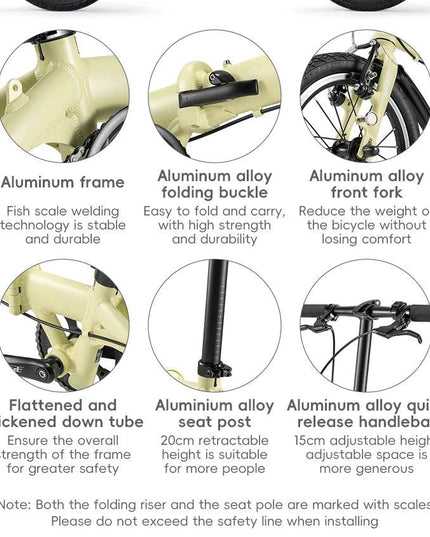 ROCKBROS Portable Folding Bike 14 inch Aluminium Alloy Bike Frame V Brake Lightweight Adult Folding Bicycle