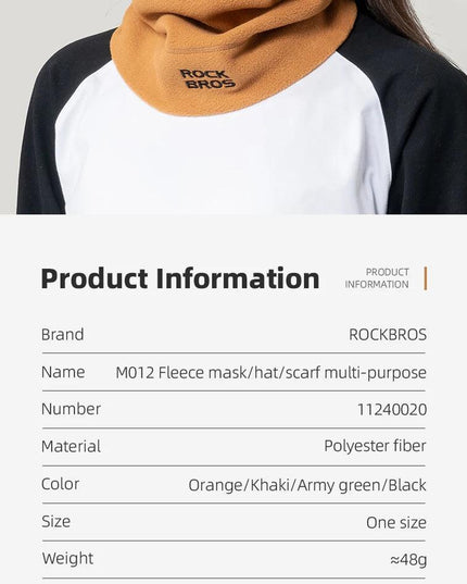 ROCKBROS Winter Scarf Hats Fleece Windproof Balaclava Hiking Warm Mask Bandana Ear Neck Cover Thermal Camping Sport Gear