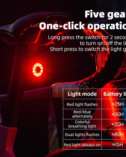 ROCKBROS Smart Bicycle Taillight Type-C Charging Auto Brake Sensing LED Rear Light Aluminum Alloy Bike Lamp Accessories Q1MAX