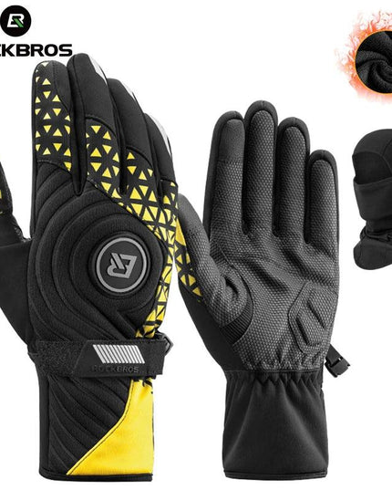 ROCKBROS Bicycle Gloves Winter Warm Motorcycle Full Finger Cycling Gloves Screen Touch Ski Sports Gloves Hiking Thermal Mitten