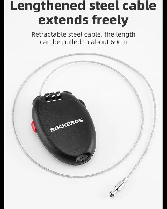 ROCKBROS Bicycle Lock Anti-theft Portable Lightweight 3-Digit Password Cable Lock Helmet Lock Chain Backpack Bike Accessories