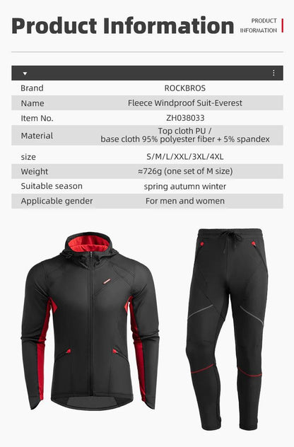 ROCKBROS Cycling Jersey Sets Winter Bicycle Clothes Windproof Thermal Fleece Bike Long Pants Outdoor Fishing Hiking Camping