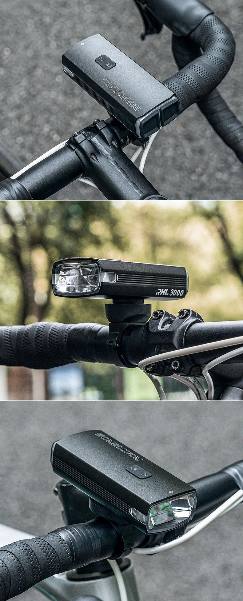 ROCKBROS 3000LM Bike Light Type-C Charging Front Lamp 10000mAh Bicycle Light IPX6 Aluminum Alloy Headlight Bike Accessories