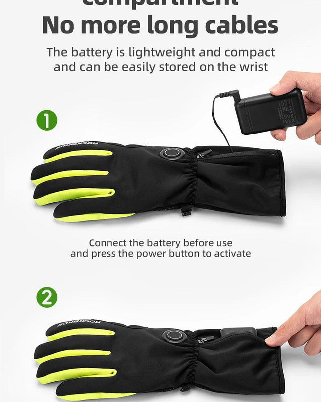 ROCKBROS Warm Heating Gloves Cycling Electric Heating Gloves Intelligent Sensing Winter Thermal Ski Long Glove Type-C charging
