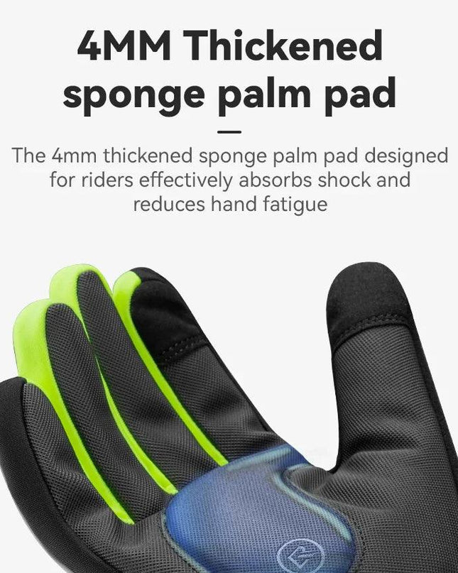 ROCKBROS Cycling Gloves Winter Windproof Keep Warm Reflective Gloves Thickened Palm Pad Touch Screen Night Cycling Glove MTB Men