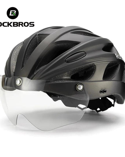 ROCKBROS Bike Helmet Lightweight Breathable Helmet PC+EPS with Photochromic Lens Wind-breaking Brim Safety Cycling Helmet