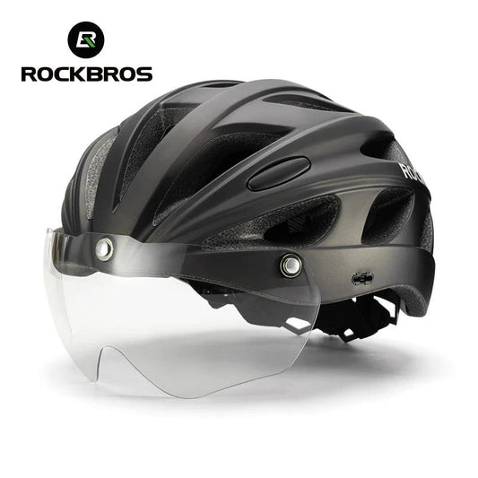 ROCKBROS Bike Helmet Lightweight Breathable Helmet PC+EPS with Photochromic Lens Wind-breaking Brim Safety Cycling Helmet