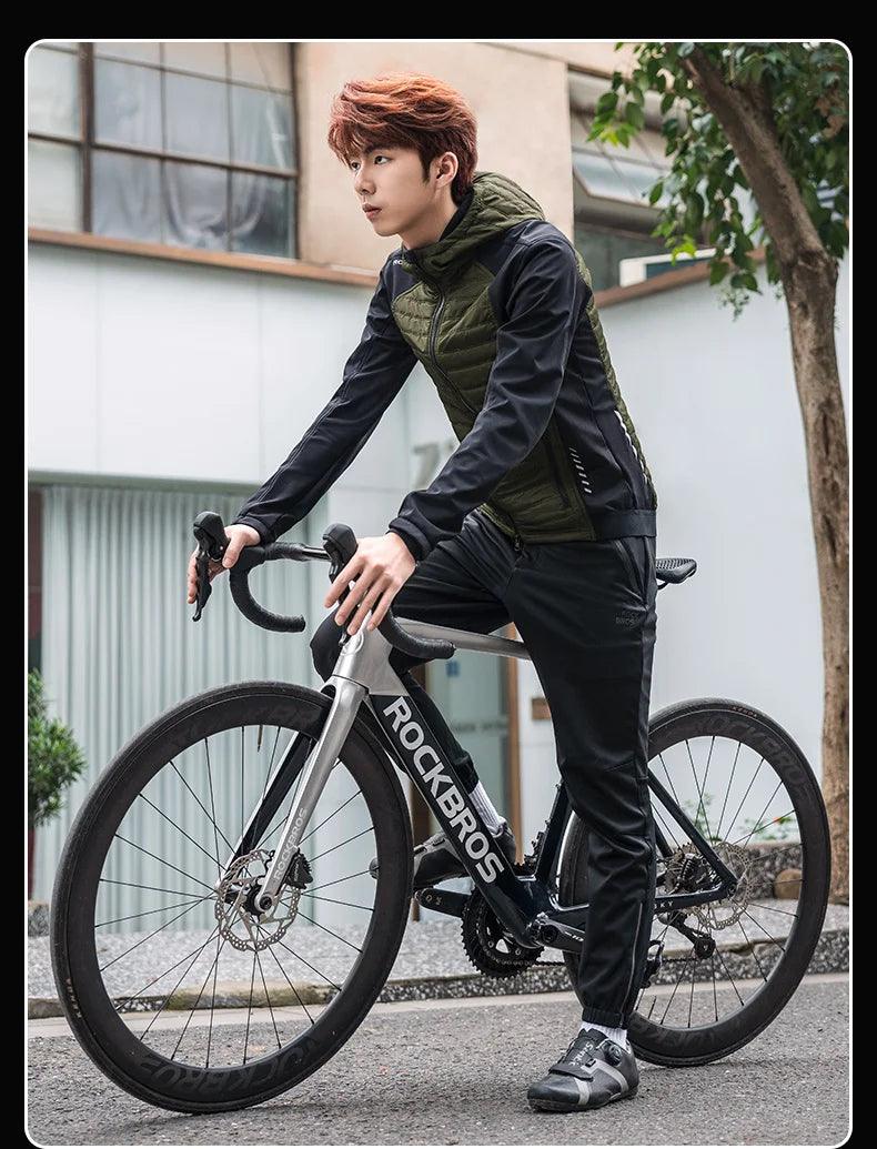 ROCKBROS Warm Winter Cycling Jersey  Ultralight Down Jacket Long Sleeve Bicycle Clothing Thermal Fleece Resistant Ciclismo Coat