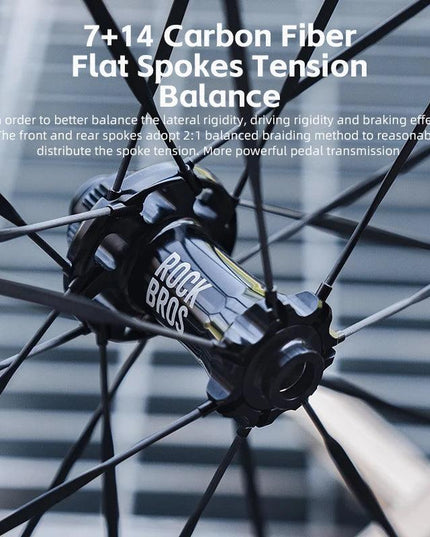 ROCKBROS Carbon Bicycle Wheelset 38mm 55mm Wheel Tubeless Clincher Tires Cycling Wheel Set Road Bike Steel Ball/Ceramic Peilin