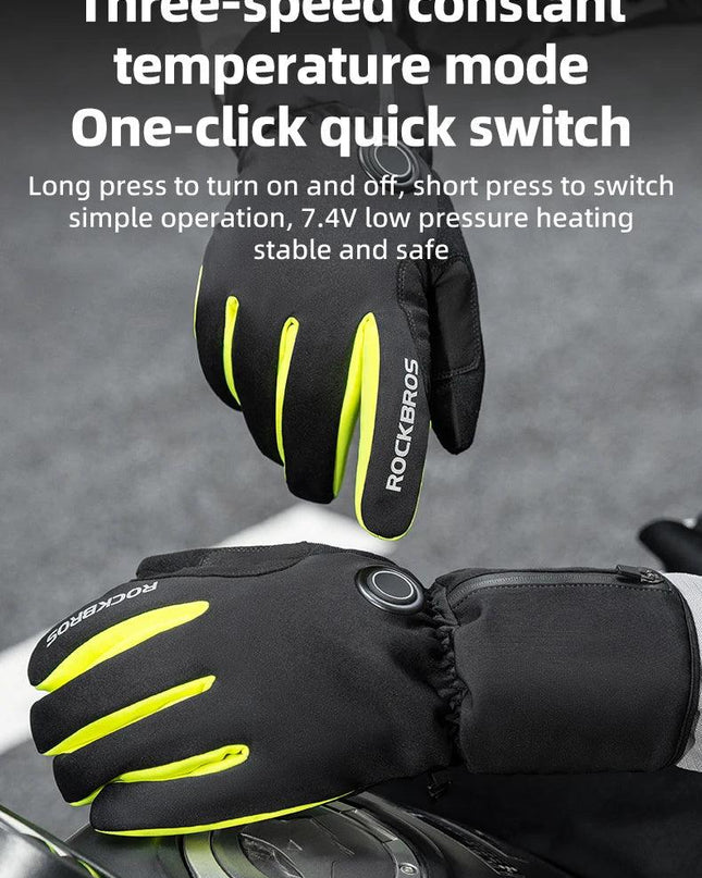 ROCKBROS Warm Heating Gloves Cycling Electric Heating Gloves Intelligent Sensing Winter Thermal Ski Long Glove Type-C charging