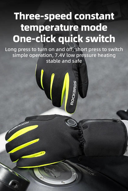 ROCKBROS Warm Heating Gloves Cycling Electric Heating Gloves Intelligent Sensing Winter Thermal Ski Long Glove Type-C charging