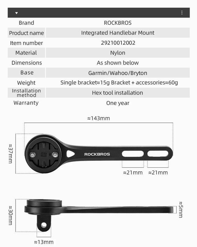 ROCKBROS Nylon Bicycle Speedometer Holder Integrated Handlebar Mount for Gopro Mount Bike Computer Stopwatch Light Mount
