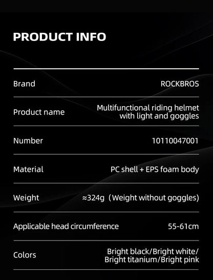 ROCKBROS Ultra-Light Cycling Helmet Taillight Magnetic Goggles Integrated Bicycle Helmet High Quality Protection Mtb Road