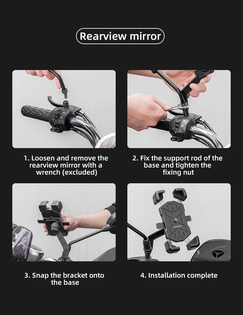 ROCKBROS Bike Phone Holder 360° View Universal Bicycle Phone Holder 4.5-7.2inch Mobile Phone Stand Shockproof Motorcycle Bracket