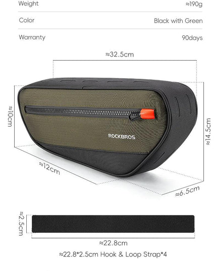 ROCKBROS Bicycle Frame Tube Bag Reflective 1.7L Bike Top Bottom Tube Bag Frame Bag Large Capacity MTB Cycling Pannier Portable