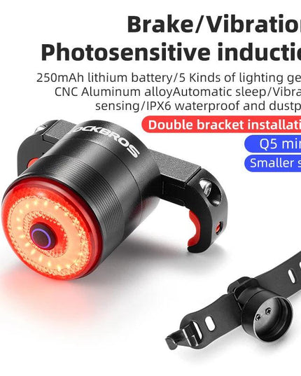 ROCKBROS Bicycle Smart Auto Brake Sensing Light IPx6 Waterproof Type-C Charging Taillight Bike Rear Light Accessories Q5 Mini