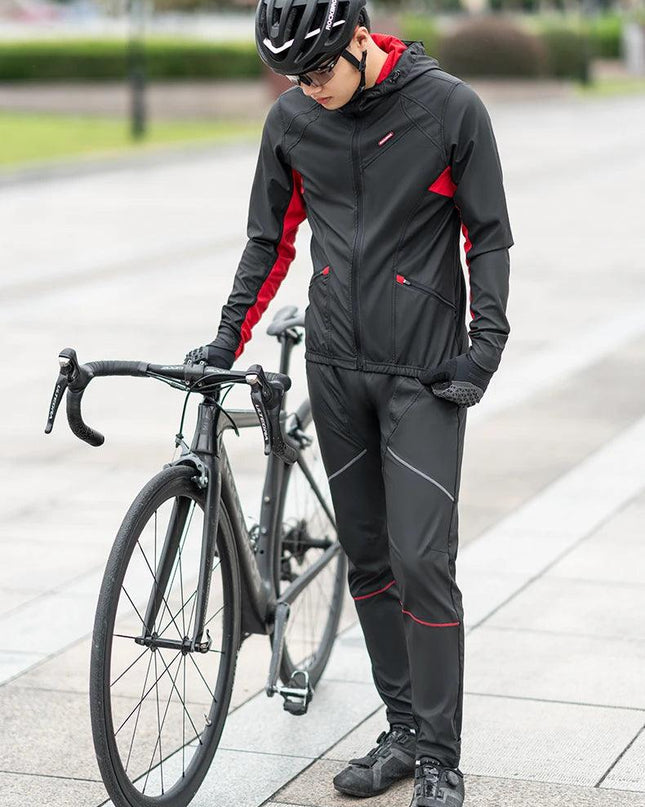 ROCKBROS Cycling Jersey Sets Winter Bicycle Clothes Windproof Thermal Fleece Bike Long Pants Outdoor Fishing Hiking Camping