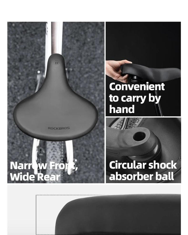 ROCKBROS Bicycle Saddle PVC Leather Comfortable Bike Seat Soft Shock Absorption Oversize Water-Resistant Cycling Cushion