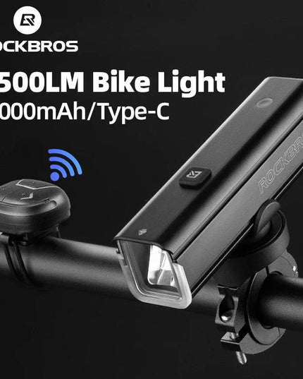 ROCKBROS 1500LM Bicycle Light 5000mAh LED Lamp Waterproof Flashlight Control Cycling Front Light Remote Control Type-C Headlight