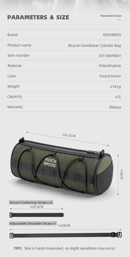 ROCKBROS Bicycle Bag Front Portable Handlebar Pannier 2L Big Capacity Multifunctional Shoulder Bag Reflectice Tube Bike Bag