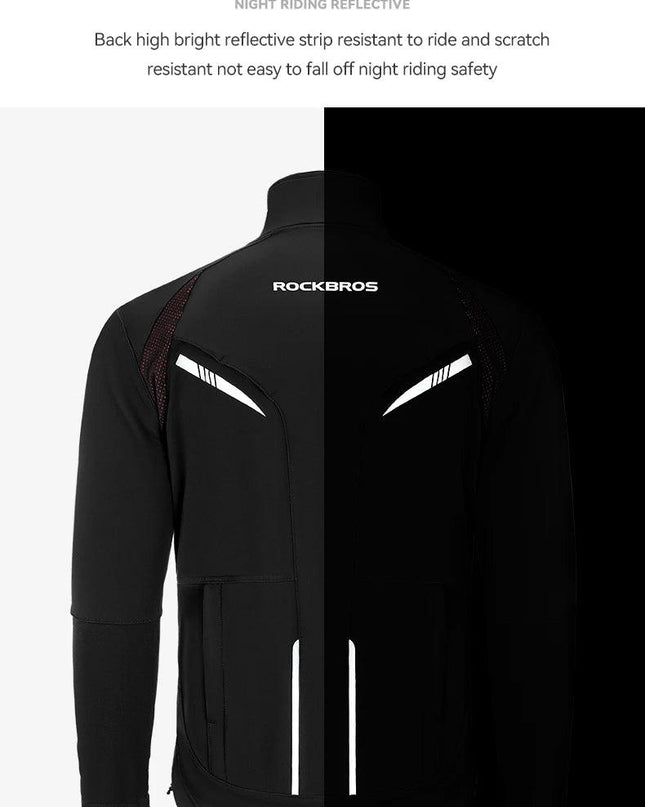ROCKBROS Cycling Clothing Set Winter Windproof Reflective Cycling Jersey Thermal Fleece Pants Rainproof Set Men Women Sportswear