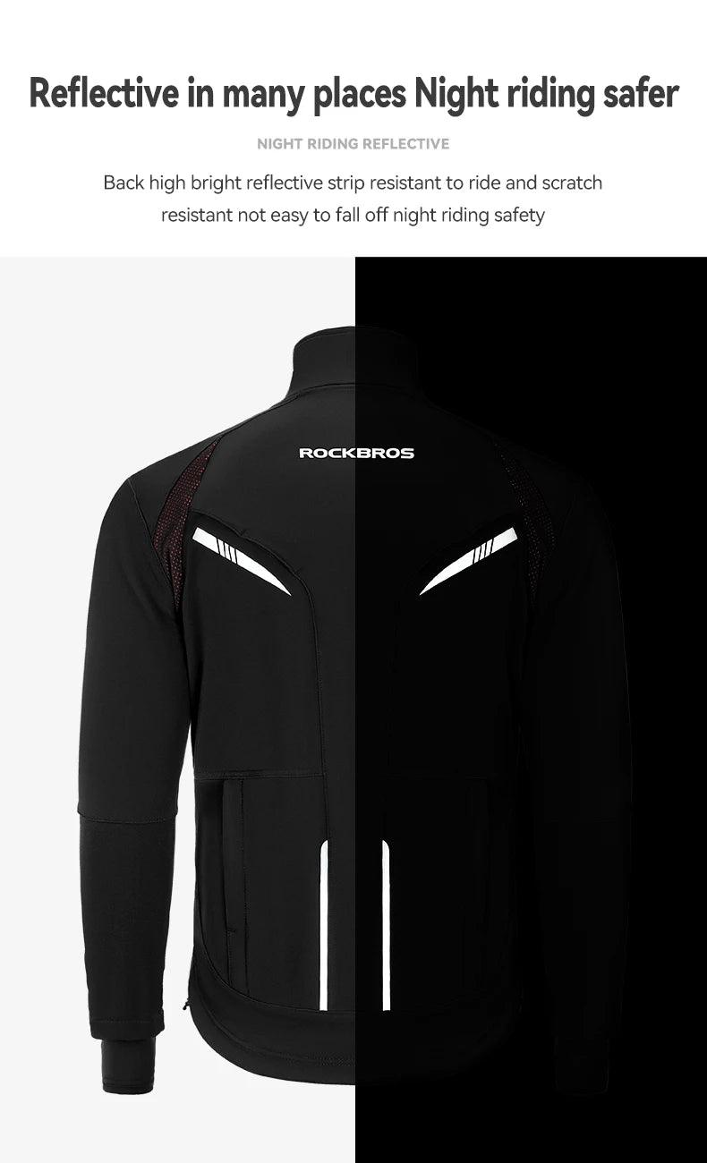 ROCKBROS Cycling Clothing Set Winter Windproof Reflective Cycling Jersey Thermal Fleece Pants Rainproof Set Men Women Sportswear