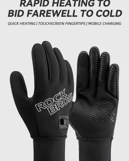 ROCKBROS Heated Gloves USB Rechargeable Touch screen Fingertips Large Heating Area Skiing Gloves Winter Warm Windproof Gloves