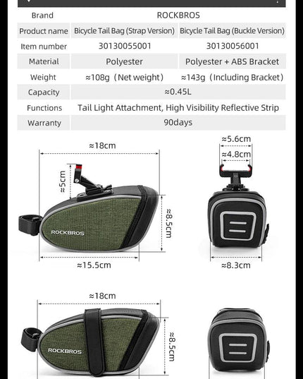 ROCKBROS Bicycle Saddle Bag Portable Waterproof Cycling Seat Tail Pouch Ciclismo Seatpost Backpack Storage Rear Bag Pannier