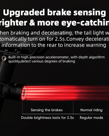 ROCKBROS Smart Bicycle Taillight Type-C Charging Auto Brake Sensing LED Rear Light Aluminum Alloy Bike Lamp Accessories Q1MAX