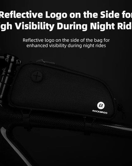 ROCKBROS Bicycle Bag 1.3L Portable Frame Front Tube Cycling Bag Waterproof MTB Road Bicycle Pannier Black With Headphone Jack