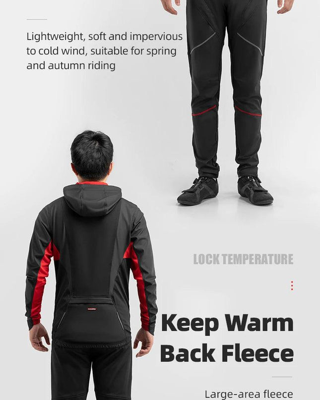 ROCKBROS Cycling Jersey Sets Winter Bicycle Clothes Windproof Thermal Fleece Bike Long Pants Outdoor Fishing Hiking Camping