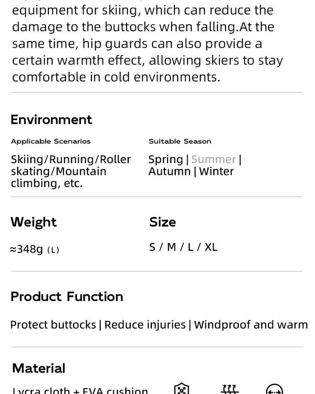 Qunature EVA Padded Ski Hip Protection Pad Safety Ski Hip Protector Snowboard Sports Hip Protective Gear Shock-absorbing