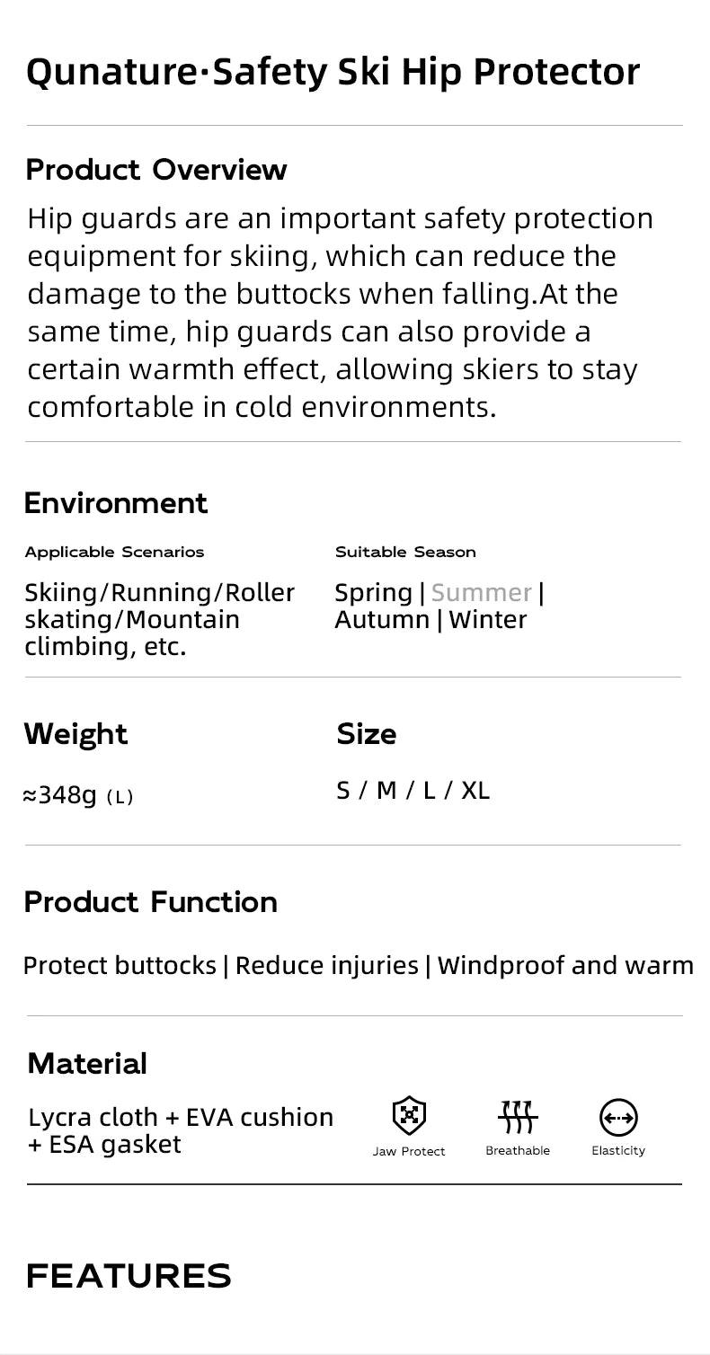 Qunature EVA Padded Ski Hip Protection Pad Safety Ski Hip Protector Snowboard Sports Hip Protective Gear Shock-absorbing