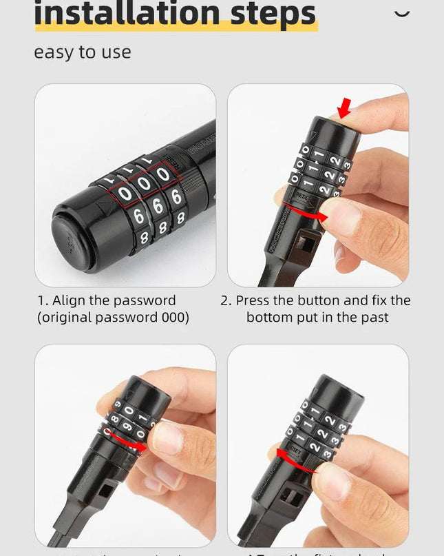 ROCKBROS Bicycle Lock 3 Digit Password Lock Anti-theft Portable Security Steel Chain Cycling Motorcycle Lock Bike Accessories