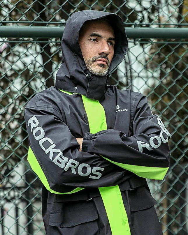 ROCKBROS Motorcycle Raincoat Suit Ultralight Rainwear Shoes Cover Waterproof Reflective Rain Coat Stripe for Riding Equipment
