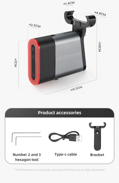 ROCKBROS Bicycle Tail Light With Lock Bluetooth Password Pairing Bike Lock Light IPX6 Waterproof Warning Light Tail  Accessories