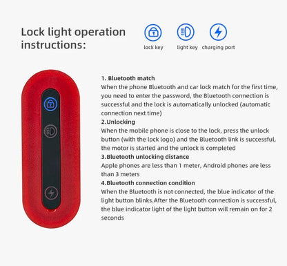 ROCKBROS Bicycle Tail Light With Lock Bluetooth Password Pairing Bike Lock Light IPX6 Waterproof Warning Light Tail  Accessories