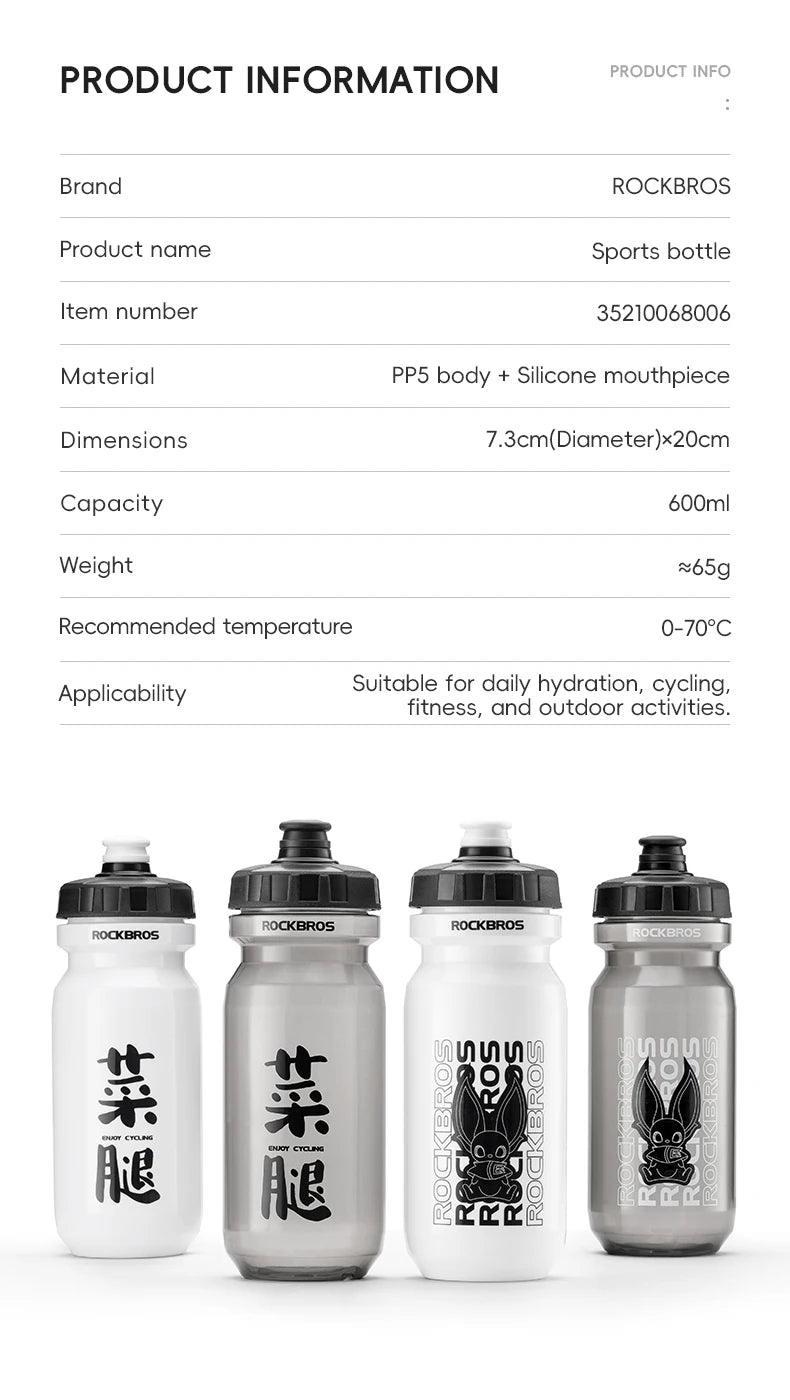 ROCKBROS Sports Water Bottle 600ml Leak-proof  PP5 Food-grade Material Sports Bottle Bicycle Lockable Cycling Water Kettle