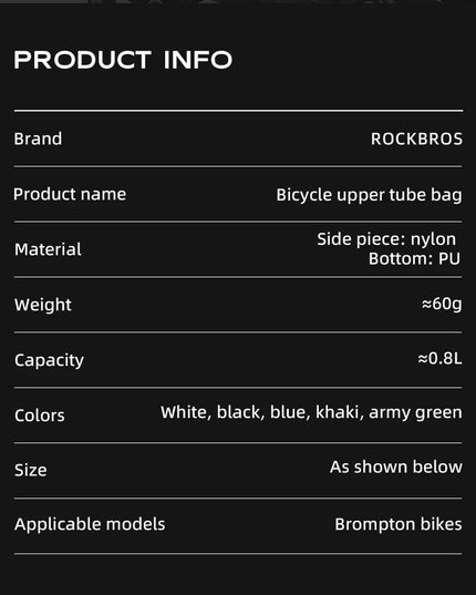 ROCKBROS Portable Bicycle Bags for Folding Bike Brompton Nylon Triangle Tube Bag Travel Casual Commute Tools Bag Bike Accessory