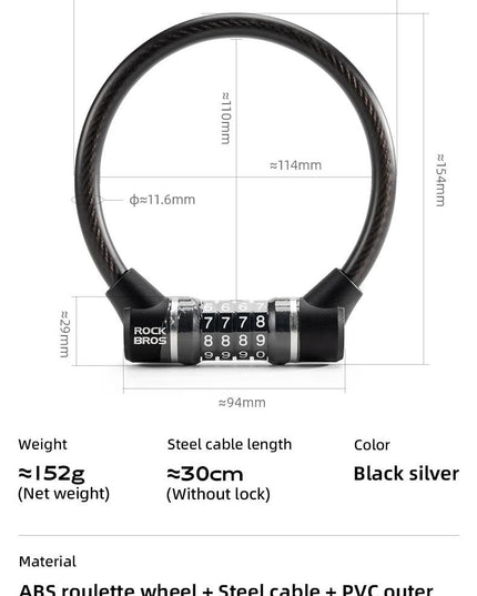 ROCKBROS Portable Bicycle Steel Cable Lock 4-Digit Password PVC Waterproof Dustproof Bike Lock Safety Lock MTB Road Accessories