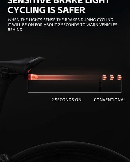 ROCKBROS Bicycle Smart Rear Light Type-C Charging IPX6 Brake Sensor Auto Stop Cycling Taillight Warning Light Bike Accessories