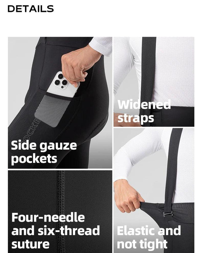 ROCKBROS Windproof Warm Bicycle Pants Winter Removable Buckle Strap Pants High Quality Shock-Absorbing Comfort Pad Pants MTB Men