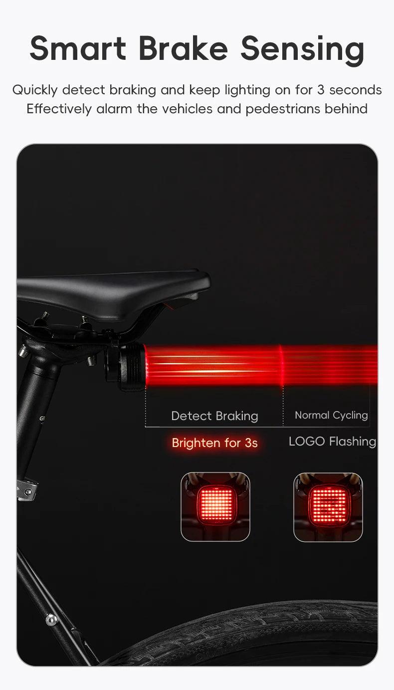 ROCKBROS Bicycle Rear Light Smart Sync Brake Sensing Taillight 12 Modes Ipx6 Rechargeable Rear Light MTB Road Bike Accessories