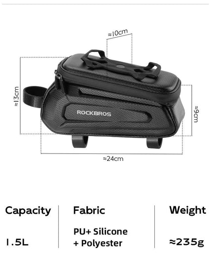 ROCKBROS Bike Bag Front Handlebar Bag Hard Shell 360° Cell Phone Holder With Touch Screen Waterproof Front Frame Cycling Bag