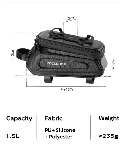 ROCKBROS Bike Bag Front Handlebar Bag Hard Shell 360° Cell Phone Holder With Touch Screen Waterproof Front Frame Cycling Bag