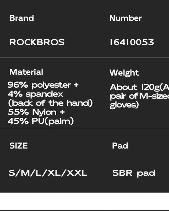 ROCKBROS Gloves Touch Screen Riding MTB Bike Bicycle Motorcycle Gloves SBR Palm Pad Fitness Climbing Thick Protective Glove